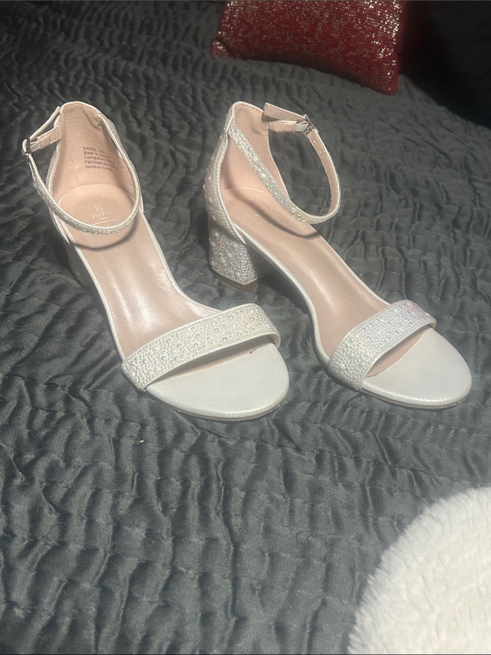 DB Studio Allover Iridescent Pearl Low Block Heel Sandals